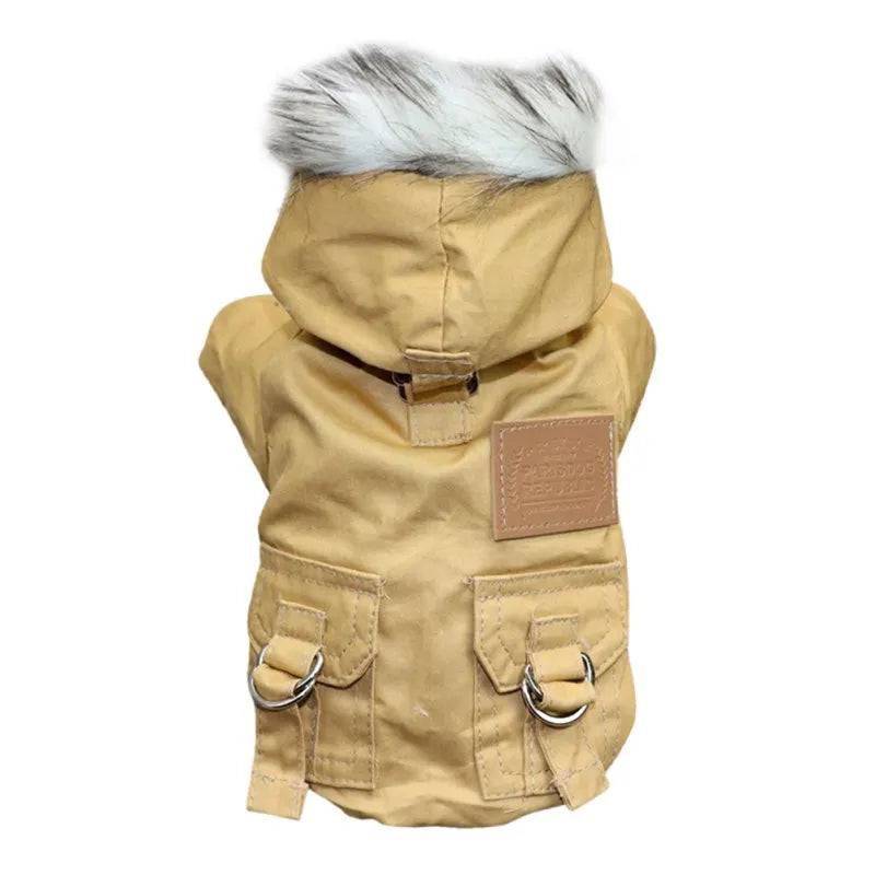 Khaki Dog Pet Winter Thickened Hiking Coat Hooded Soft And Comfortable Puppy Coat Jacket Outdoor Sports Pet Clothing TRENDYPET'S ZONE