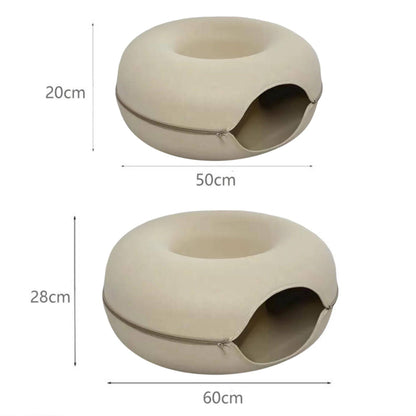 Khaki Donut Cat Bed for 2 Pets Tunnel Kitten House Basket Interactive Natural Felt Cave Nest TRENDYPET'S ZONE