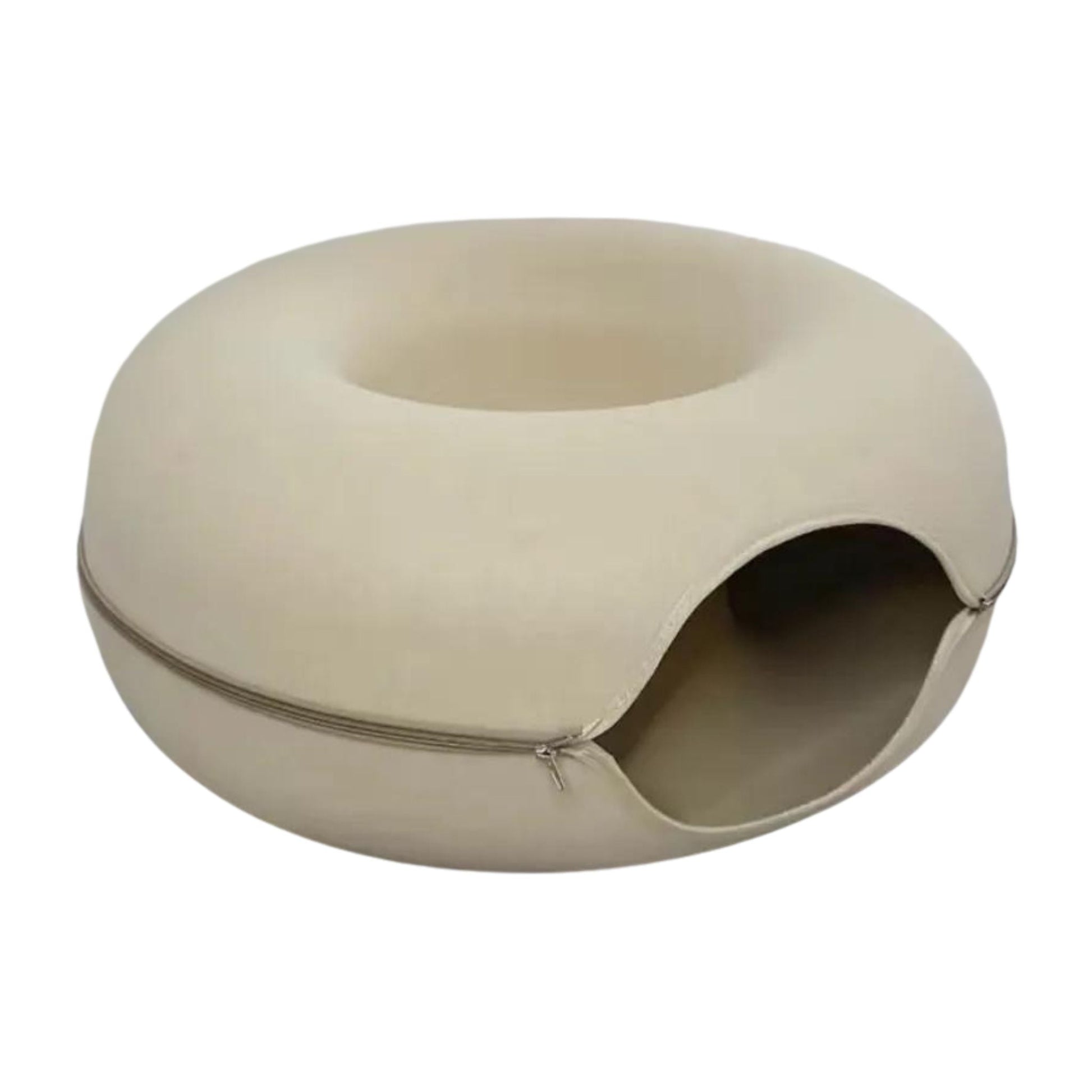 Khaki Donut Cat Bed for 2 Pets Tunnel Kitten House Basket Interactive Natural Felt Cave Nest TRENDYPET'S ZONE