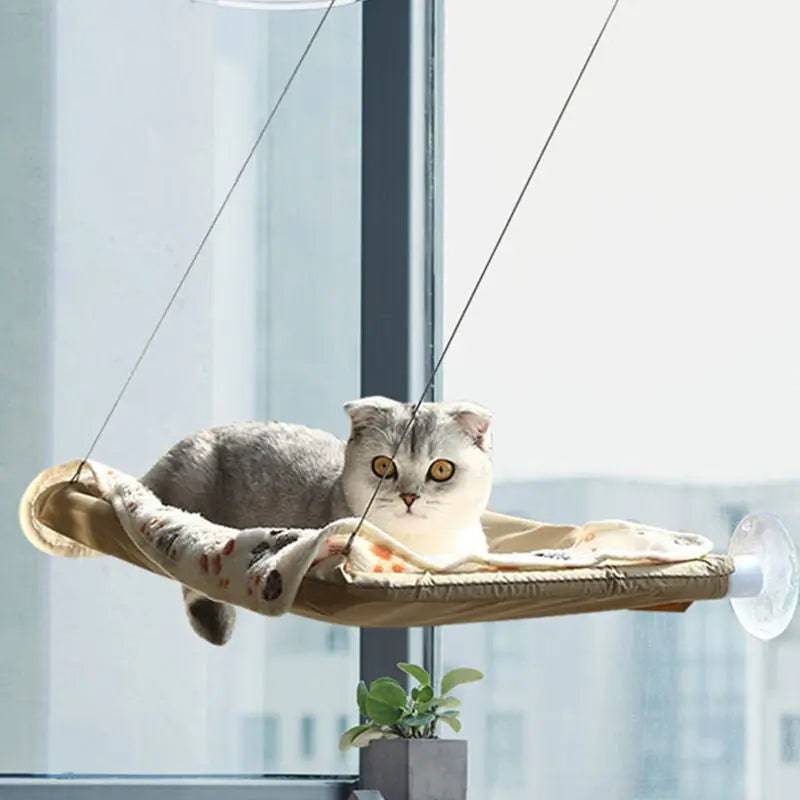 Khaki Hanging Cat Bed Pet Cat Hammock Aerial Cats Bed House Kitten Climbing Frame Sunny Window Seat Nest Bearing 20kg Pet Accessories TRENDYPET'S ZONE