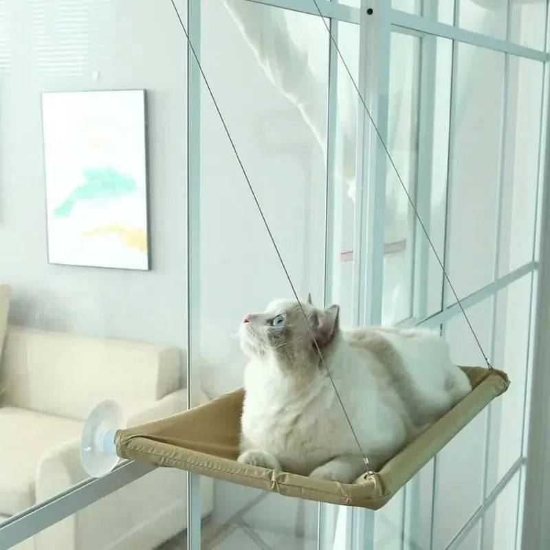 Khaki Hanging Cat Bed Pet Cat Hammock Aerial Cats Bed House Kitten Climbing Frame Sunny Window Seat Nest Bearing 20kg Pet Accessories TRENDYPET'S ZONE