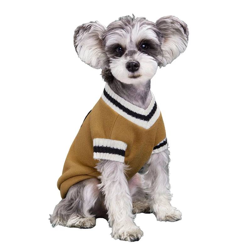 Khaki Preppy Style V-Neck Dog Sweater Warm Winter Pet Cloth TRENDYPET'S ZONE