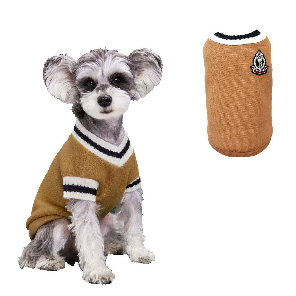 Khaki Preppy Style V-Neck Dog Sweater Warm Winter Pet Cloth TRENDYPET'S ZONE