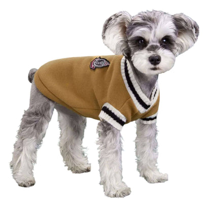 Khaki Preppy Style V-Neck Dog Sweater Warm Winter Pet Cloth TRENDYPET'S ZONE