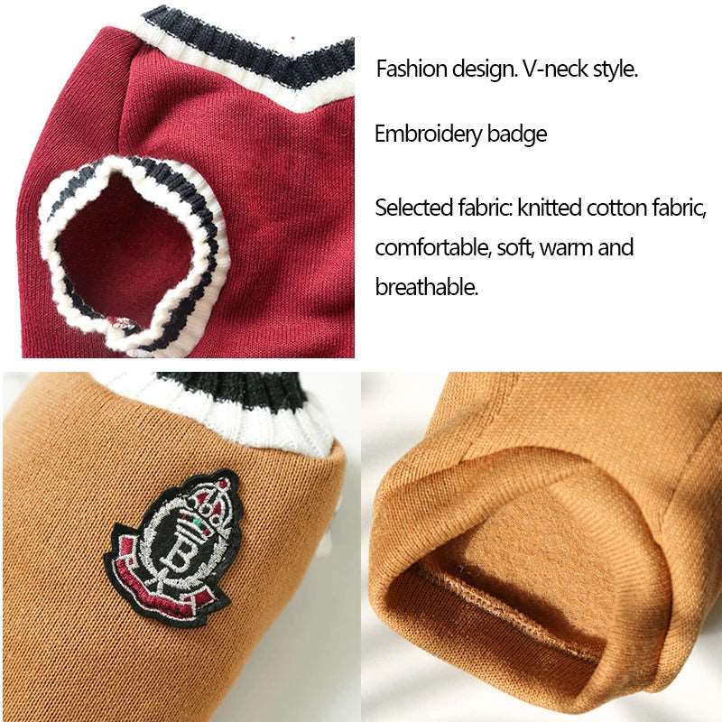 Khaki Preppy Style V-Neck Dog Sweater Warm Winter Pet Cloth TRENDYPET'S ZONE