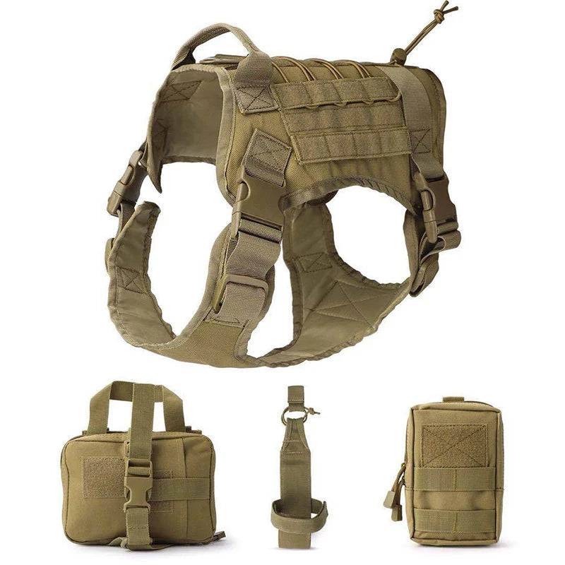 Khaki Tactical Dog Pet Vest With Bags Military Harness Leash Set TRENDYPET'S ZONE