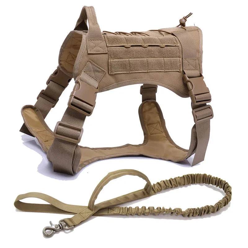 Khaki Tactical Dog Pet Vest With Bags Military Harness Leash Set TRENDYPET'S ZONE