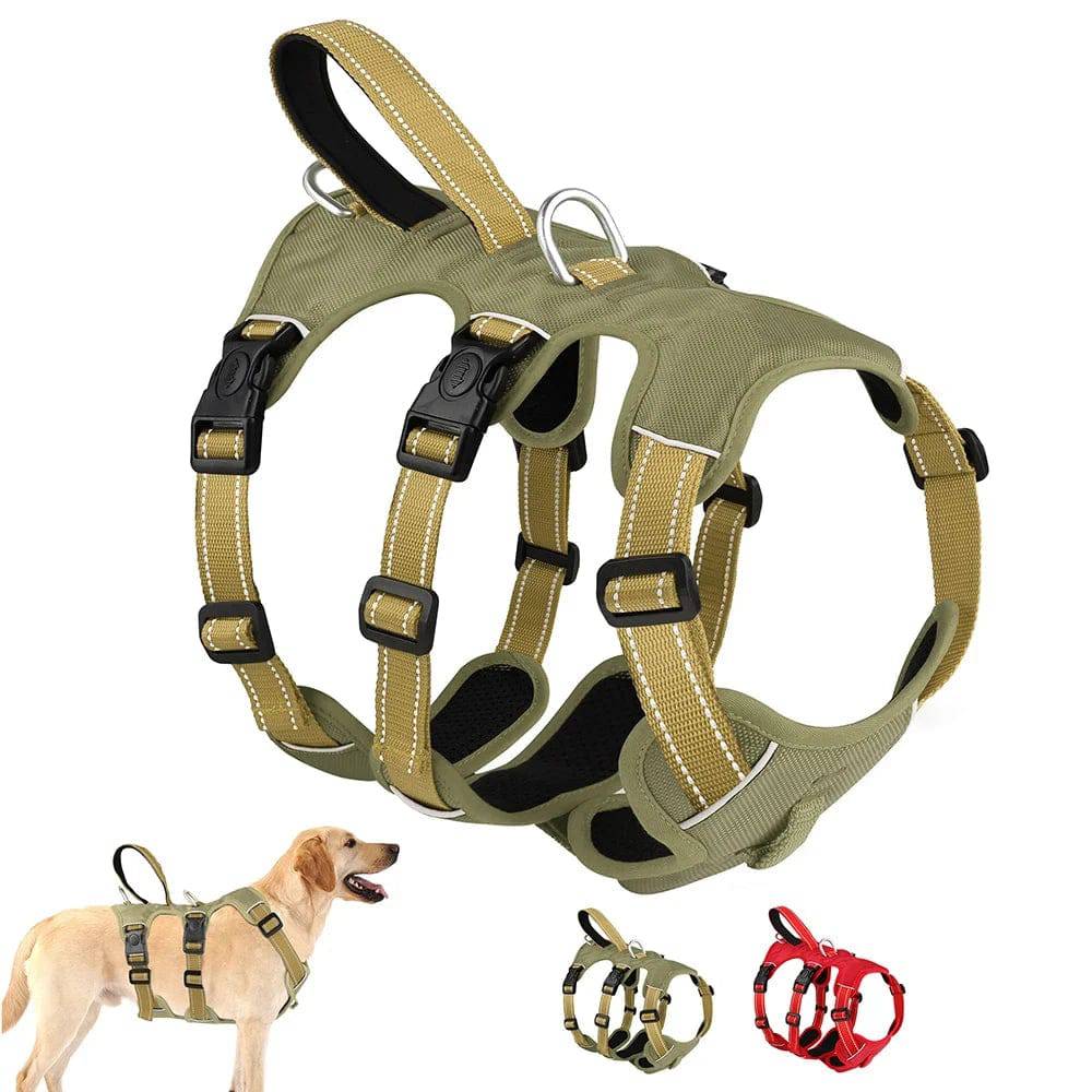 Khaki Waterproof Dog Harness Safe Buckle Padded Reflective Nylon Vest Medium Large Dog TRENDYPET'S ZONE