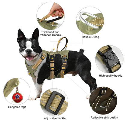 Khaki Waterproof Dog Harness Safe Buckle Padded Reflective Nylon Vest Medium Large Dog TRENDYPET'S ZONE