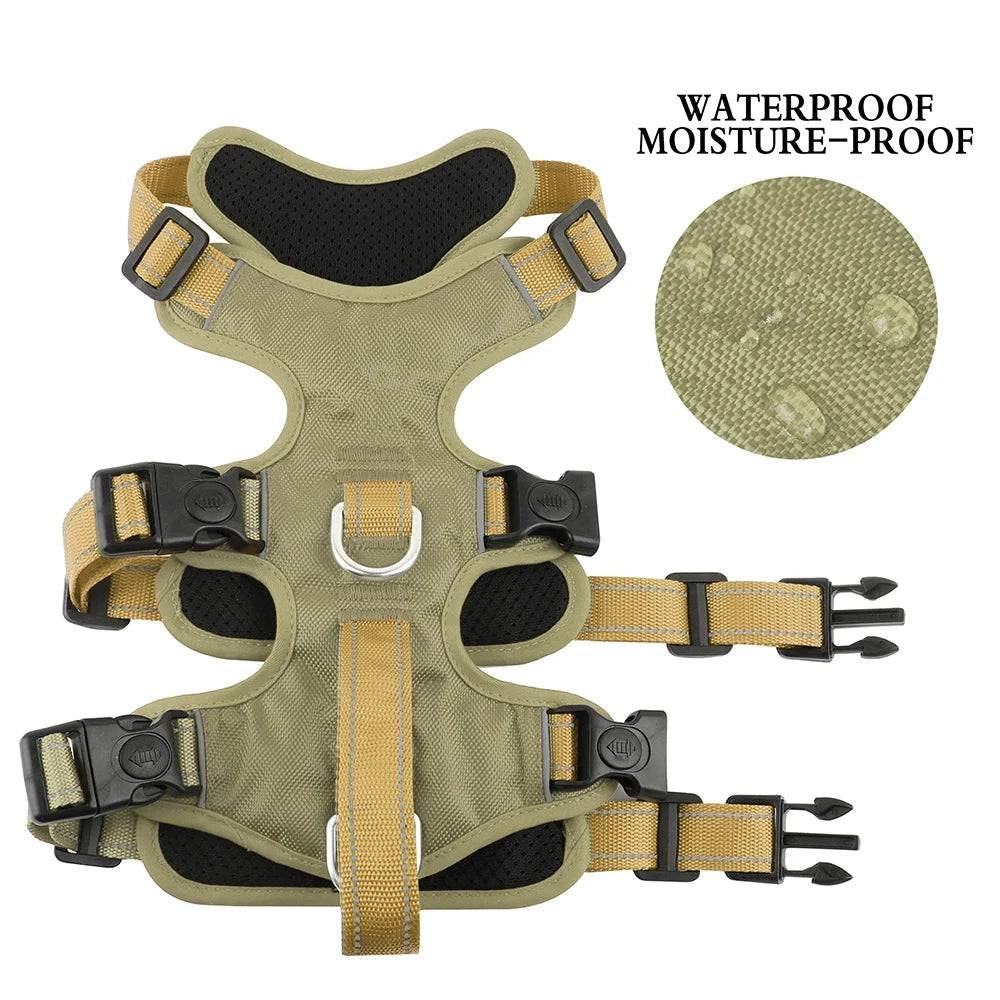 Khaki Waterproof Dog Harness Safe Buckle Padded Reflective Nylon Vest Medium Large Dog TRENDYPET'S ZONE