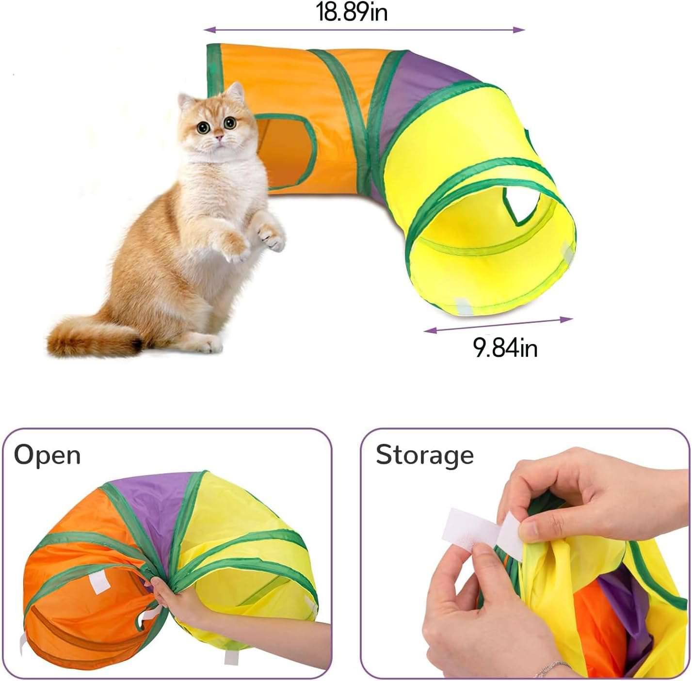 L-Shape Collapsible Cat Tunnel Tubes Interactive For Kitten Cats Springs Rainbow Toy TRENDYPET'S ZONE