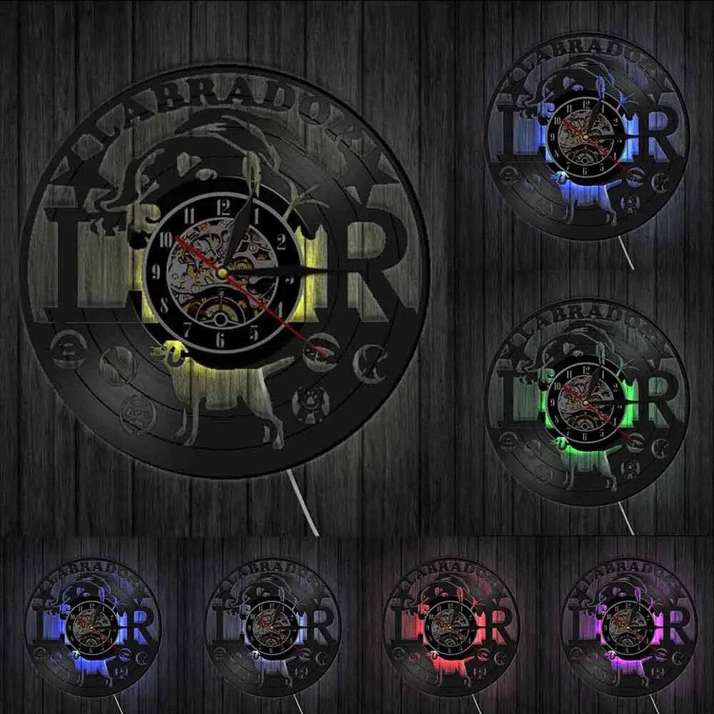 Labrador LR Dog 3D Wall Clock Vinyl Record (LED) Wall Clock Puppy Animal Timepiece Home Decoration Wall Art - Trendypet's Zone