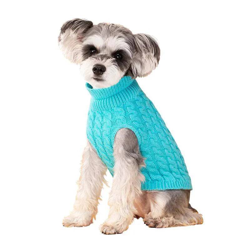 Light Blue Cyan Dog Cat Sweaters for Winter Warm Clothes Turtleneck Knitted Vest Coat - Trendypet's Zone