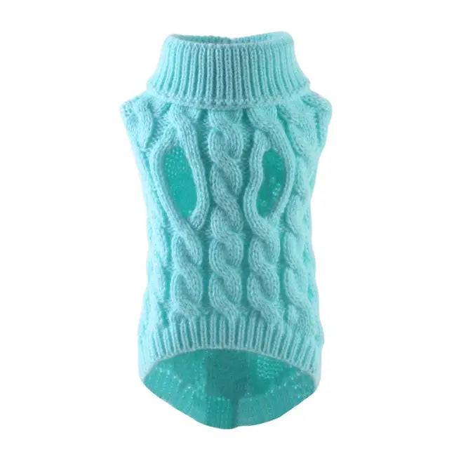 Light Blue Cyan Dog Cat Sweaters for Winter Warm Clothes Turtleneck Knitted Vest Coat - Trendypet's Zone