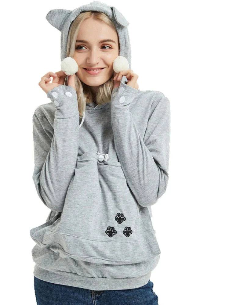 Light Blue Paw Print High Quality Sweatshirt Cat Dog Lovers Hoodies Kangaroo Pet Paw Ears Cuddle Pouch Pullovers TRENDYPET'S ZONE