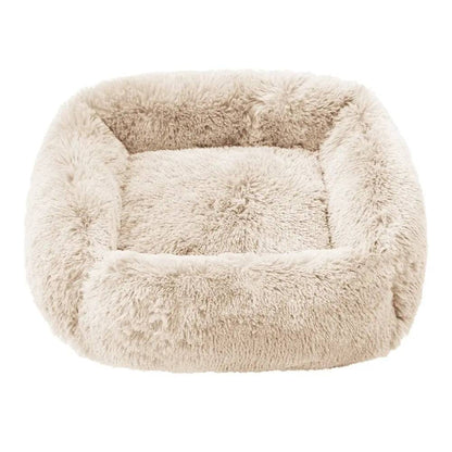 Light Brown Fluffy Dog Sofa Bed Square Pet Beds Cat Mat Plush Dogs House Indoor Winter Warm Pet Sleeping Kennel For Small Medium Large Dogs TRENDYPET'S ZONE