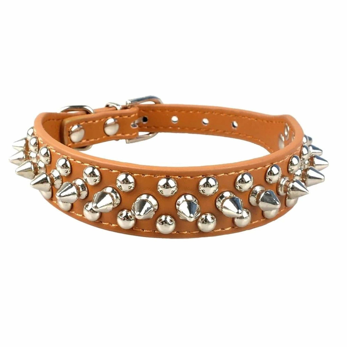 Light Brown Spiked Studded Leather Dog Collar Adjustable Anti-Bite Puppy Neck Strap Collars For Small Medium Dogs TRENDYPET'S ZONE