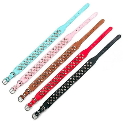 Light Brown Spiked Studded Leather Dog Collar Adjustable Anti-Bite Puppy Neck Strap Collars For Small Medium Dogs TRENDYPET'S ZONE