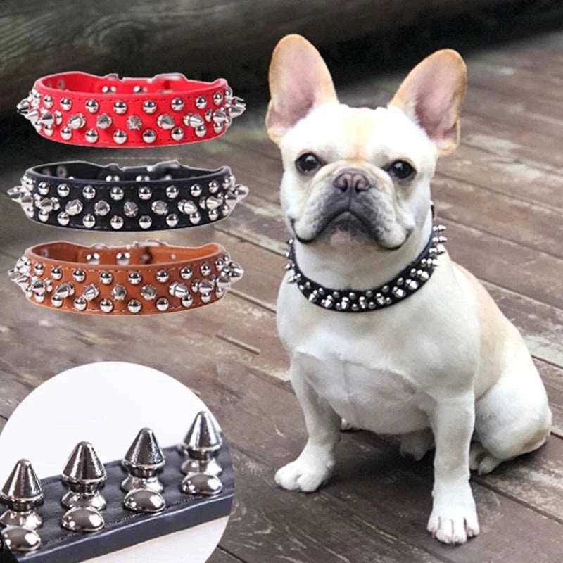 Light Brown Spiked Studded Leather Dog Collar Adjustable Anti-Bite Puppy Neck Strap Collars For Small Medium Dogs TRENDYPET'S ZONE