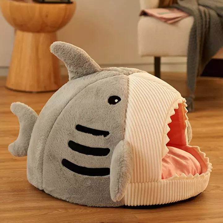 Light Gray Cat Mat Shark-Shaped Kennel Kitten Bed Hideout House Semi-Closed Nest TRENDYPET'S ZONE