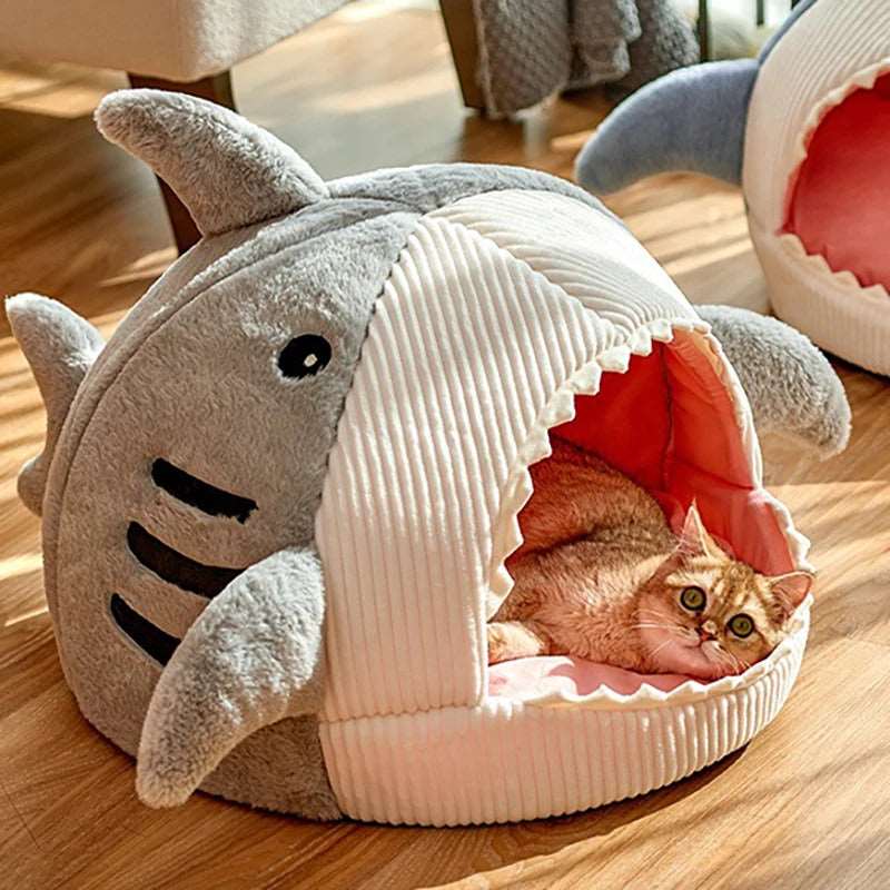 Light Gray Cat Mat Shark-Shaped Kennel Kitten Bed Hideout House Semi-Closed Nest TRENDYPET'S ZONE