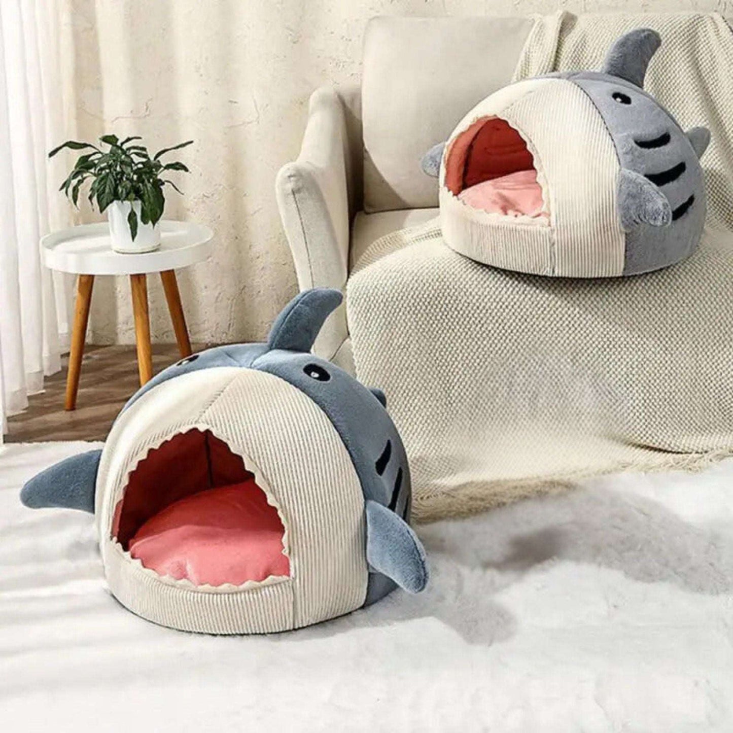 Light Gray Cat Mat Shark-Shaped Kennel Kitten Bed Hideout House Semi-Closed Nest TRENDYPET'S ZONE