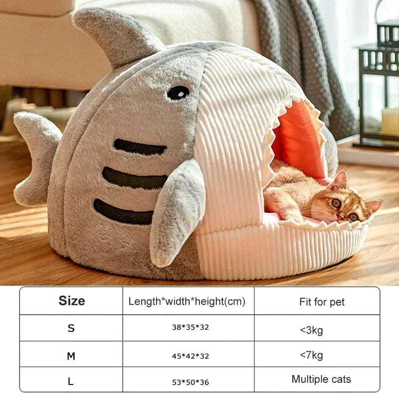 Light Gray Cat Mat Shark-Shaped Kennel Kitten Bed Hideout House Semi-Closed Nest TRENDYPET'S ZONE