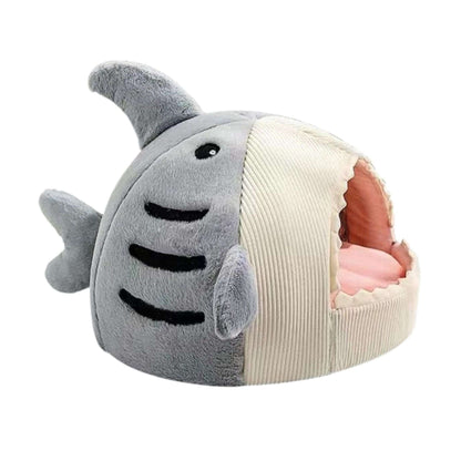 Light Gray Cat Mat Shark-Shaped Kennel Kitten Bed Hideout House Semi-Closed Nest TRENDYPET'S ZONE