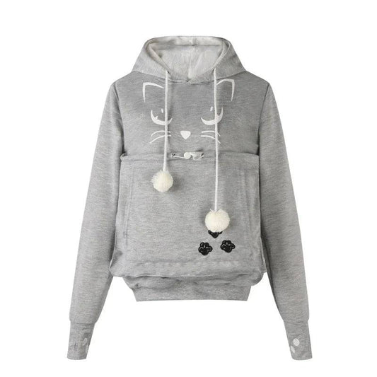 Light Gray Cat Print High Quality Sweatshirt Cat Dog Lovers Hoodies Kangaroo Pet Paw Ears Cuddle Pouch Pullovers - Trendypet's Zone