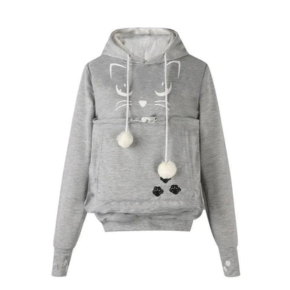 Light Gray Cat Print High Quality Sweatshirt Cat Dog Lovers Hoodies Kangaroo Pet Paw Ears Cuddle Pouch Pullovers TRENDYPET'S ZONE