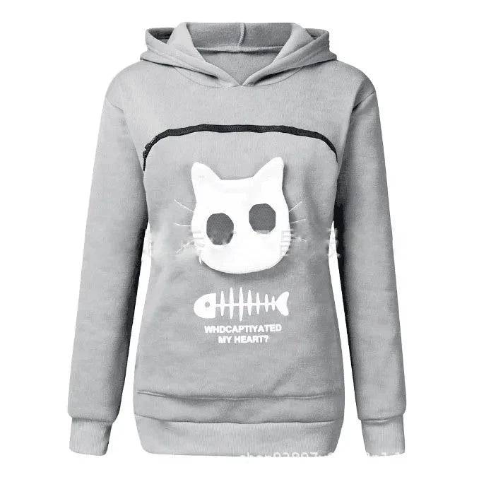 Light Gray Fish Print High Quality Sweatshirt Cat Dog Lovers Hoodies Kangaroo Pet Paw Ears Cuddle Pouch Pullovers TRENDYPET'S ZONE