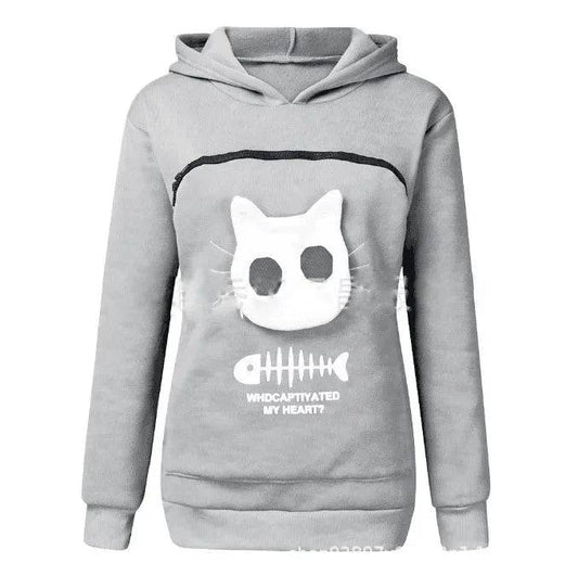 Light Gray Fish Print High Quality Sweatshirt Cat Dog Lovers Hoodies Kangaroo Pet Paw Ears Cuddle Pouch Pullovers - Trendypet's Zone