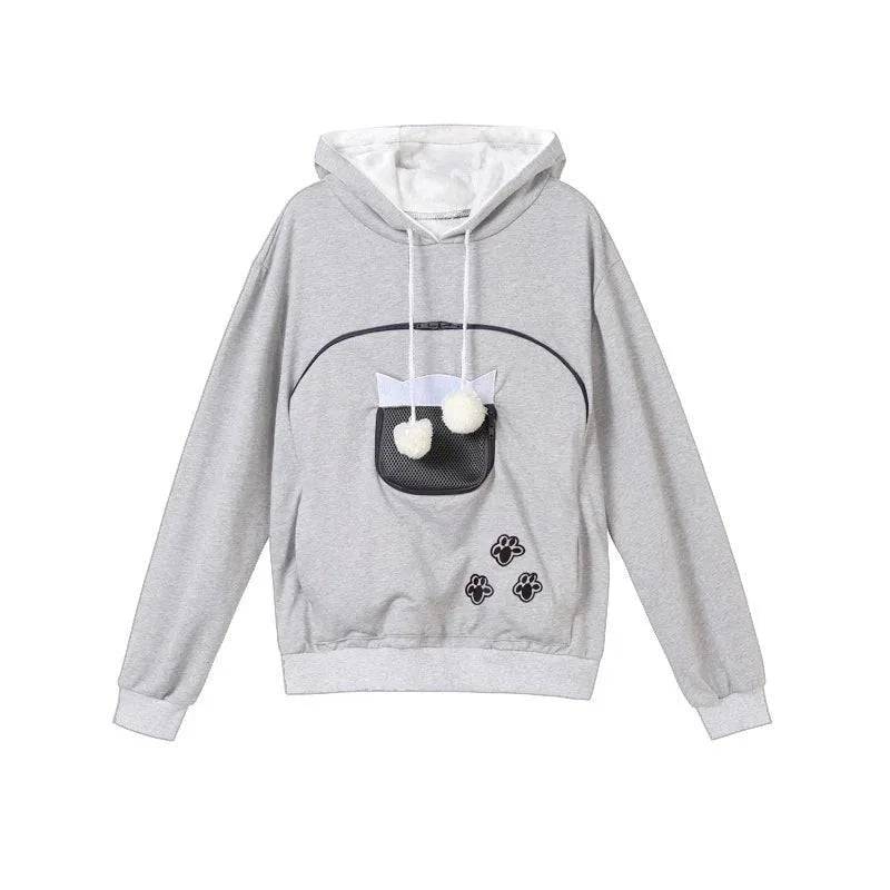 Light Gray High Quality Sweatshirt Cat Dog Lovers Hoodies Kangaroo Pet Paw Ears Cuddle Pouch Pullovers - Trendypet's Zone