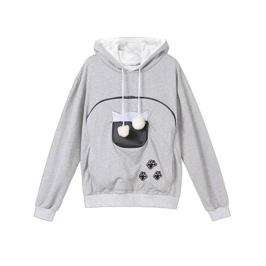 Light Gray High Quality Sweatshirt Cat Dog Lovers Hoodies Kangaroo Pet Paw Ears Cuddle Pouch Pullovers TRENDYPET'S ZONE