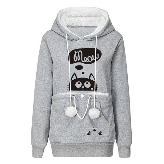 Light Gray Meow Print High Quality Sweatshirt Cat Dog Lovers Hoodies Kangaroo Pet Paw Ears Cuddle Pouch Pullovers - Trendypet's Zone