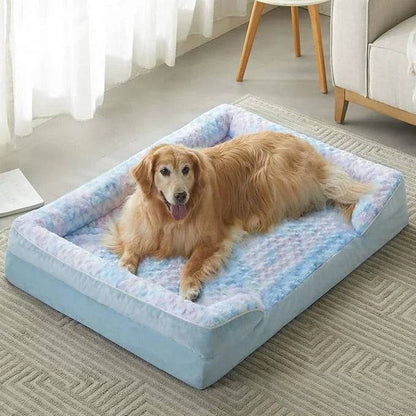 Light Marbled Blue Extra Large Bolster Dog Bed with Waterproof Lining & Non-Skid Bottom, Washable, Orthopedic Egg Foam Couch, XL 42"x 30"x 7" TRENDYPET'S ZONE