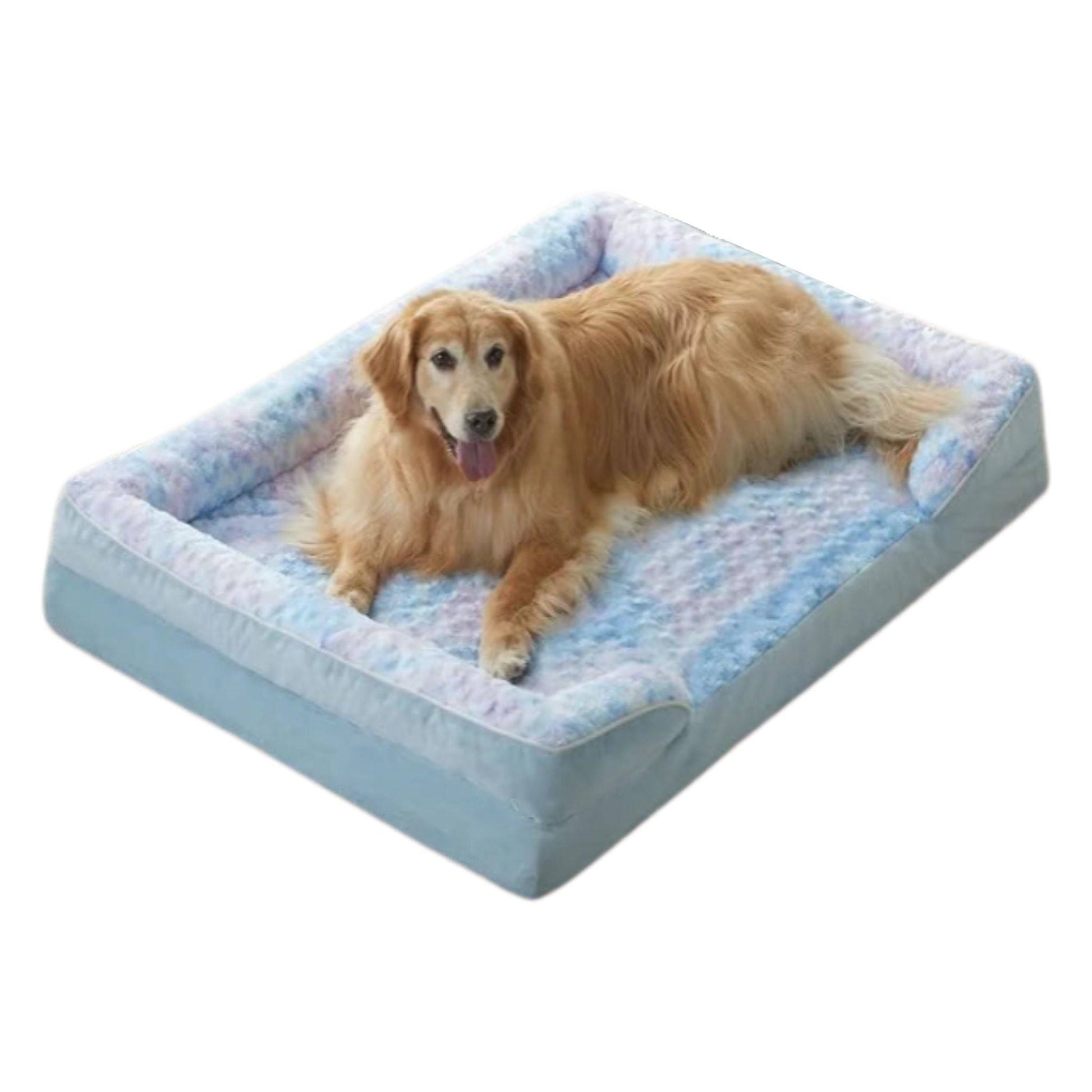 Light Marbled Blue Extra Large Bolster Dog Bed with Waterproof Lining & Non-Skid Bottom, Washable, Orthopedic Egg Foam Couch, XL 42"x 30"x 7" TRENDYPET'S ZONE