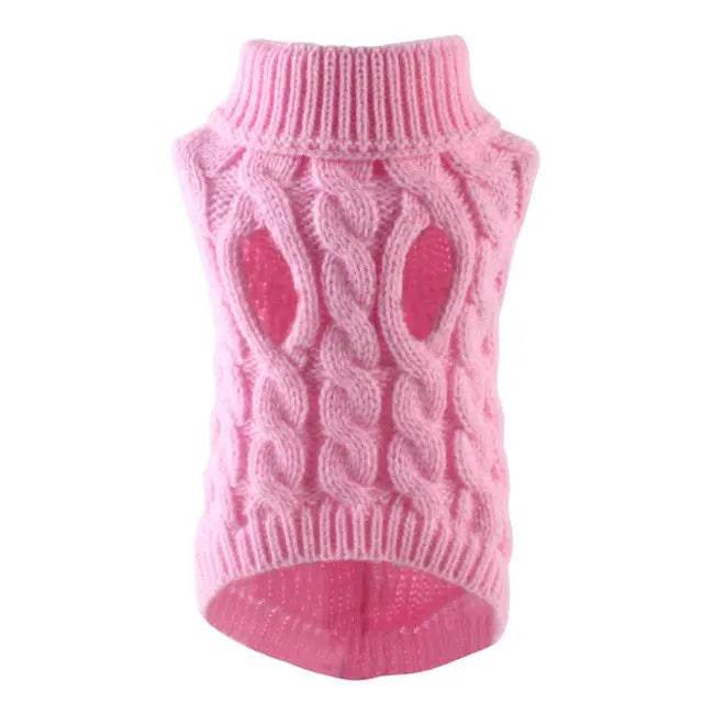 Light Pink Dog Cat Sweaters for Winter Warm Clothes Turtleneck Knitted Vest Coat - Trendypet's Zone