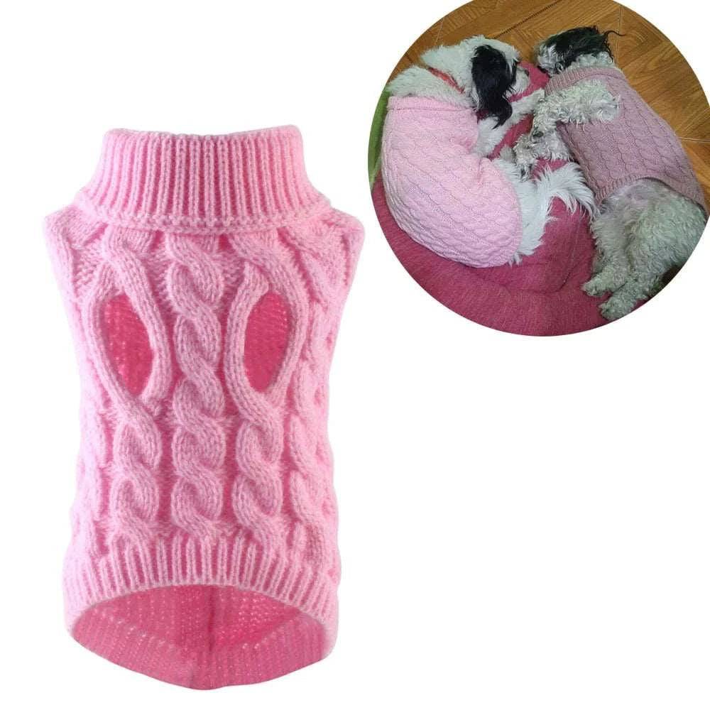 Light Pink Dog Cat Sweaters for Winter Warm Clothes Turtleneck Knitted Vest Coat - Trendypet's Zone