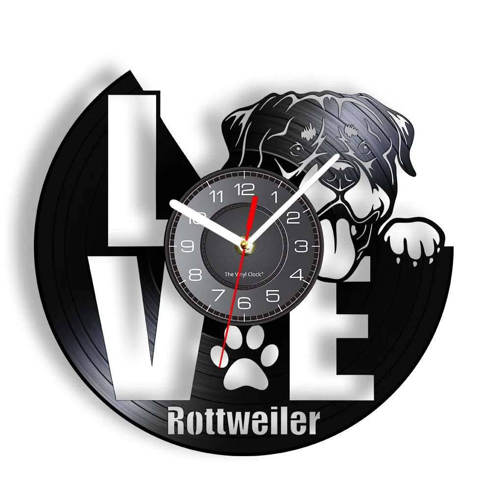 Love Rottweiler Rottie Love Home Art Decor Wall Clock (LED) Dog Breed Rottweiler Vinyl Record Wall Clock - Trendypet's Zone