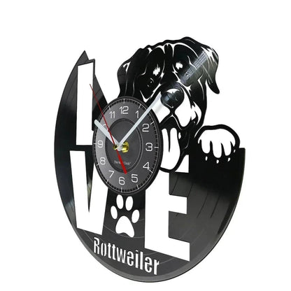 Love Rottweiler Rottie Love Home Art Decor Wall Clock (WITHOUT LED) Dog Breed Rottweiler Vinyl Record Wall Clock TRENDYPET'S ZONE