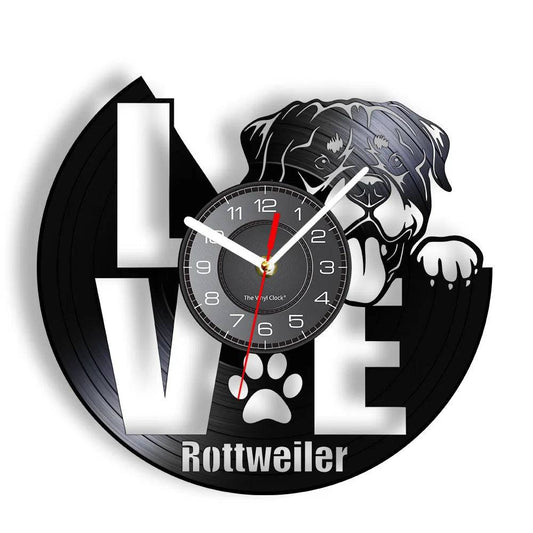 Love Rottweiler Rottie Love Home Art Decor Wall Clock (WITHOUT LED) Dog Breed Rottweiler Vinyl Record Wall Clock - Trendypet's Zone