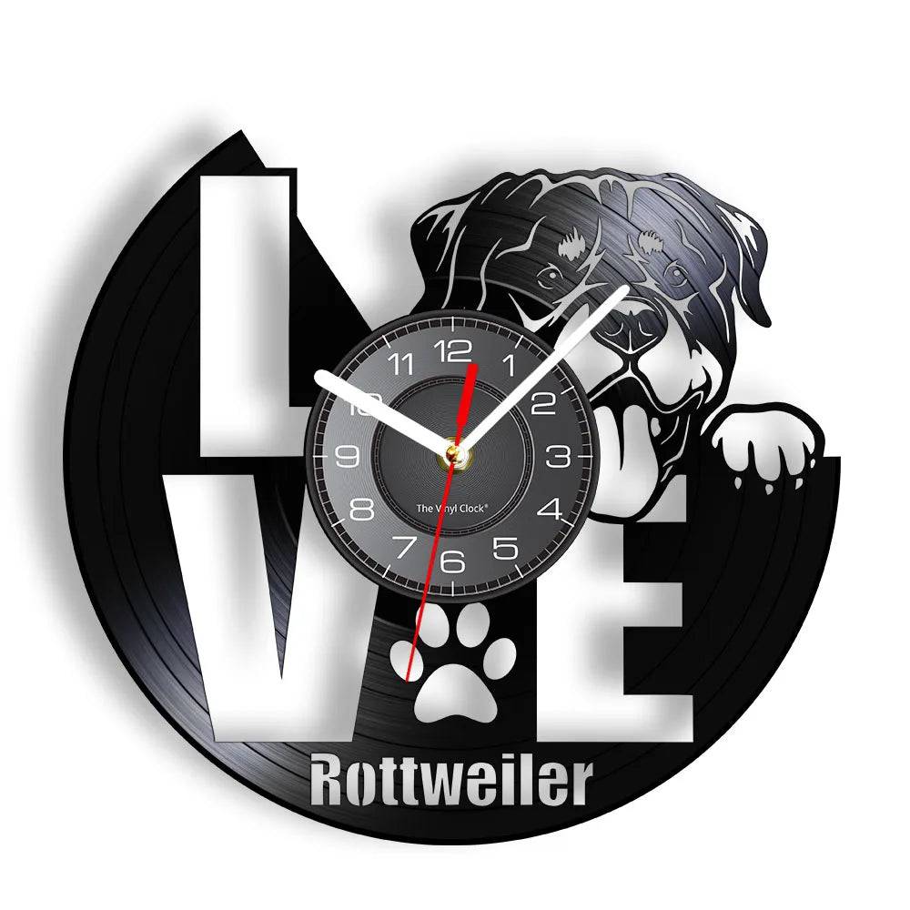 Love Rottweiler Rottie Love Home Art Decor Wall Clock (WITHOUT LED) Dog Breed Rottweiler Vinyl Record Wall Clock TRENDYPET'S ZONE