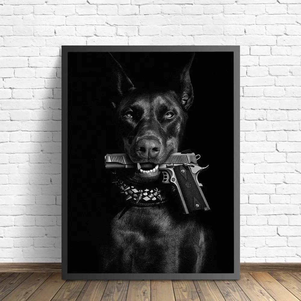 Modern Black Doberman Dog Canvas Gun Luxury Fashion Poster Prints Canvas Painting Nordic Wall Art Picture Room Decor TRENDYPET'S ZONE