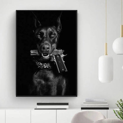 Modern Black Doberman Dog Canvas Gun Luxury Fashion Poster Prints Canvas Painting Nordic Wall Art Picture Room Decor TRENDYPET'S ZONE