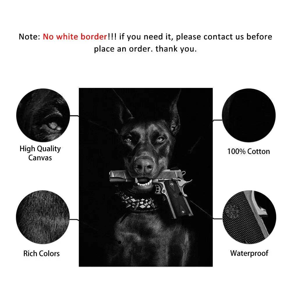 Modern Black Doberman Dog Canvas Gun Luxury Fashion Poster Prints Canvas Painting Nordic Wall Art Picture Room Decor TRENDYPET'S ZONE