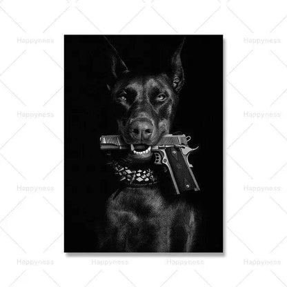 Modern Black Doberman Dog Canvas Gun Luxury Fashion Poster Prints Canvas Painting Nordic Wall Art Picture Room Decor TRENDYPET'S ZONE