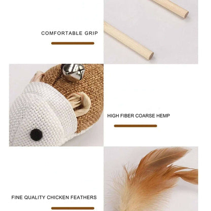 Mouse Cat Teaser Feather Toys Kitten Funny Rod Wand Toys Wood Pet Toys Interactive Stick TRENDYPET'S ZONE