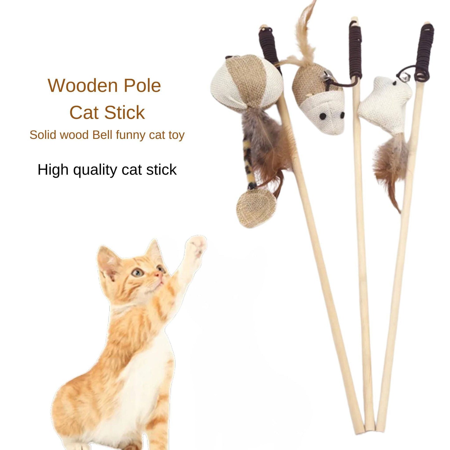 Mouse Cat Teaser Feather Toys Kitten Funny Rod Wand Toys Wood Pet Toys Interactive Stick TRENDYPET'S ZONE