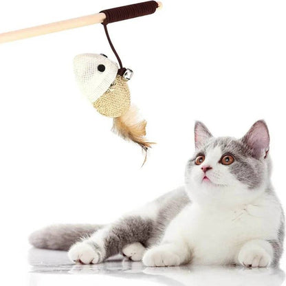 Mouse Cat Teaser Feather Toys Kitten Funny Rod Wand Toys Wood Pet Toys Interactive Stick TRENDYPET'S ZONE